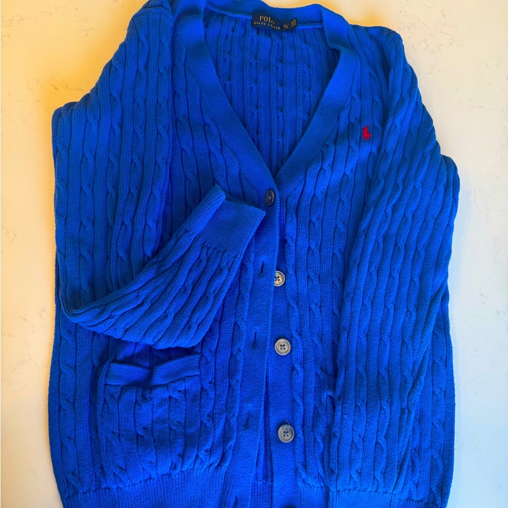 Polo Ralph Lauren Blue Cable Knit Cardigan Sweater